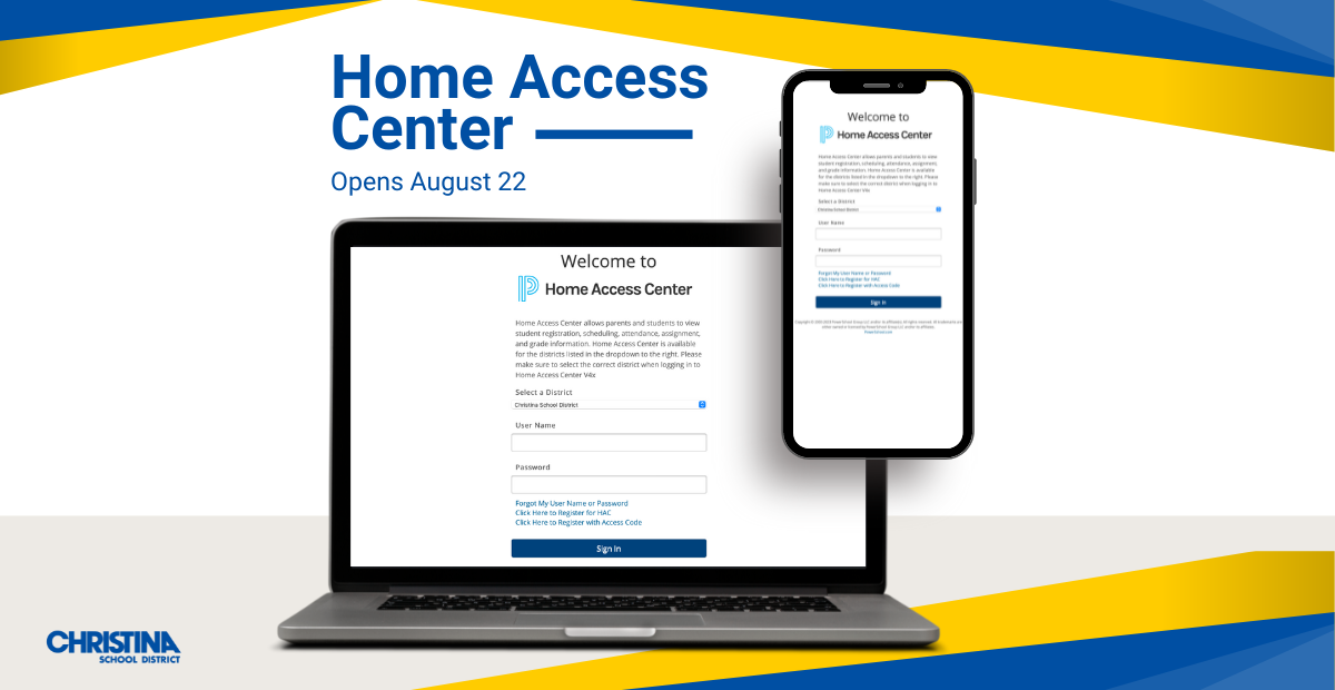 Home Access Center Opens August 22 Latop display with cellphone image display